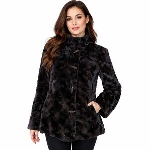Regal Women’s Short Black Oversized Plush Soft Faux Fur Coat with Flared Sleeves